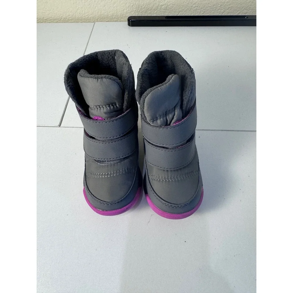 Sorel Whitney II‎ Strap Waterproof Snow Boots Kids Size 5 Grey Pink Insulated